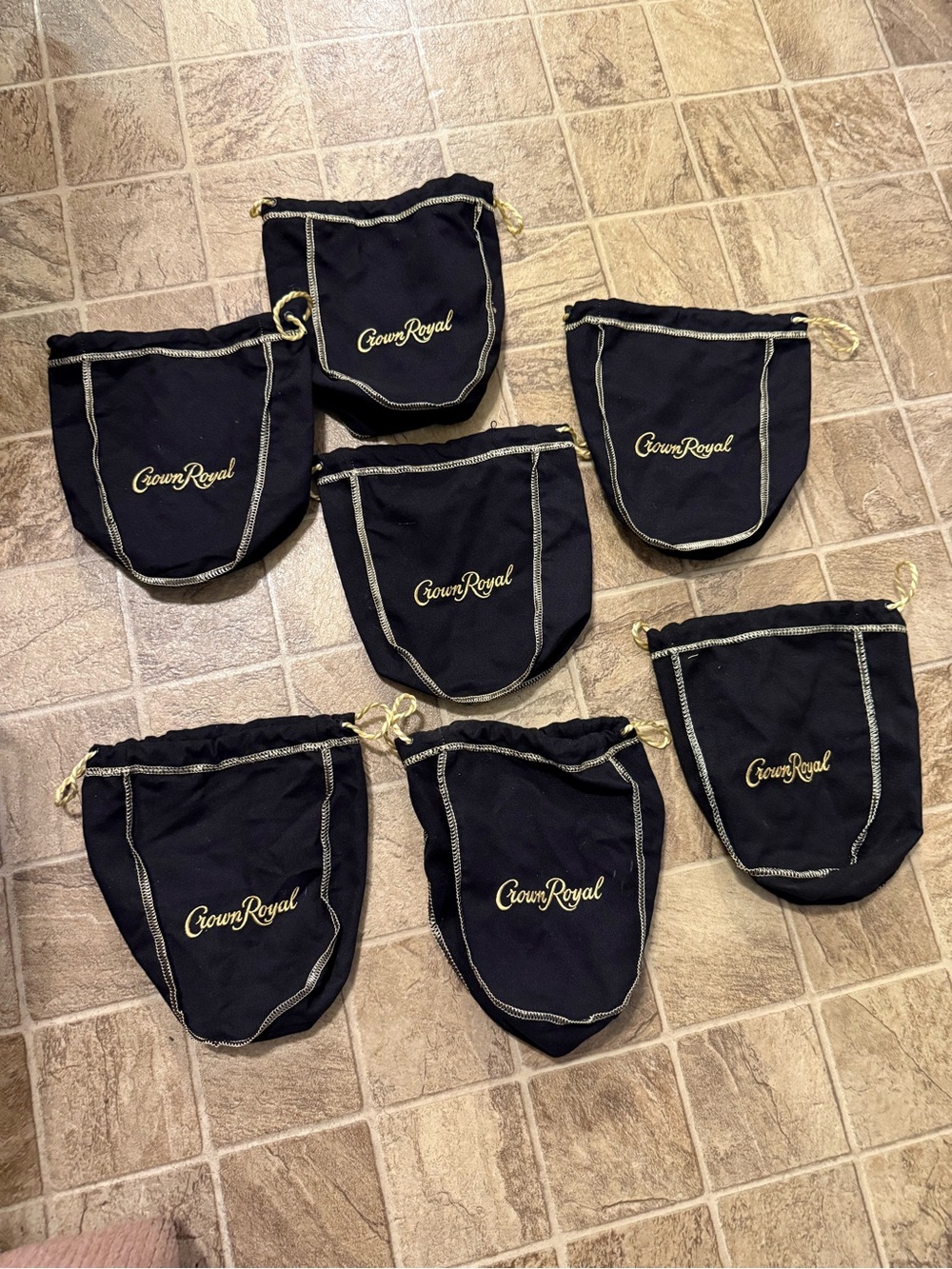 Crown Royal Velvet Drawstring Pouches - Black with Gold Logo (Set of 7)